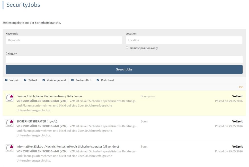 "SecurityJobs" hingegen soll sich zu einem über Filter (Location, Remote only; Vollzeit/Teilzeit), Kategorien ("Category") und eine Suchfunktion besonders komfortabel bedienbaren und dabei hoch spezialisiertem Werkzeug ohne Streuverluste bei der Jobsuche in unserem beruflichen Umfeld entwickeln.